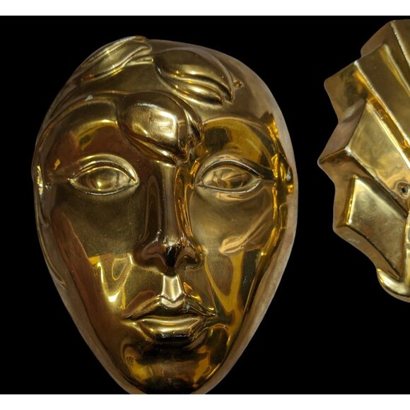 Vintage 80s Gold Masquerade Ceramic Decor Mask Faces - Picture 2 of 12